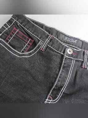 Men's True Luck Black Straight Jeans with Contrast White Stitching 36/32